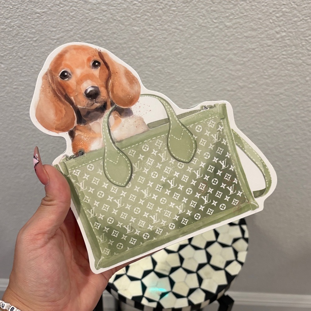 Louis Vuitton Green Monogram Bag with Dog Art Decor Piece for Decoration